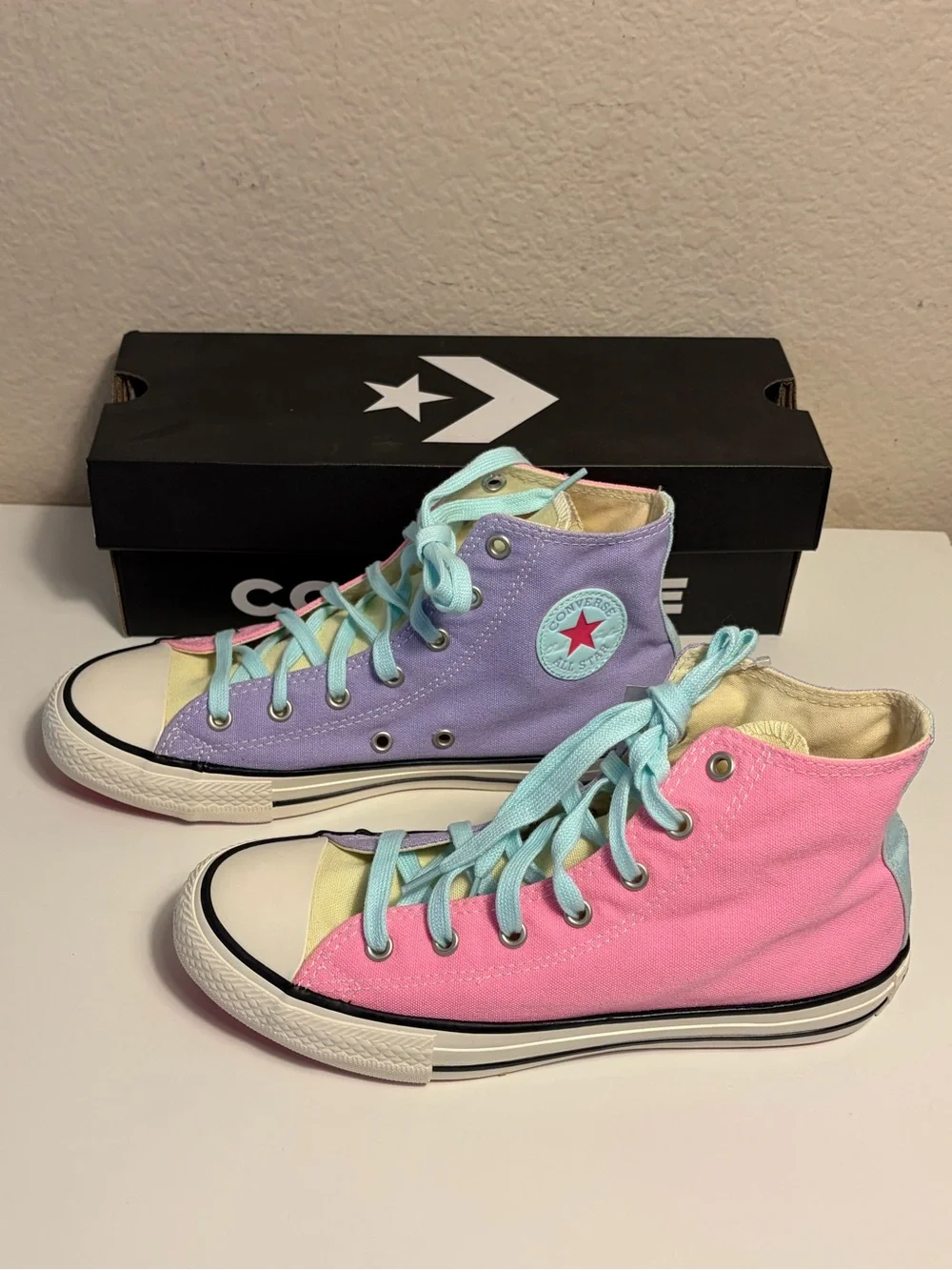 NEW Converse Chuck Taylor All Star Hi Kids Junior Colorblock Pink Purple 663996C